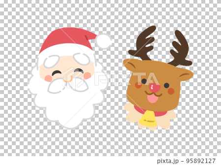 笑っているサンタクロースとトナカイのイラスト／線画なしのイラスト