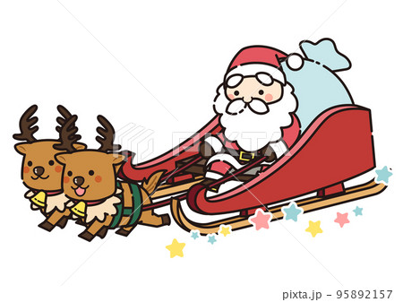 そりに乗っているサンタクロースとトナカイのイラスト 95892157