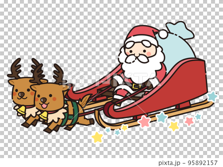 Illustration of Santa Claus and reindeer riding a sleigh 95892157