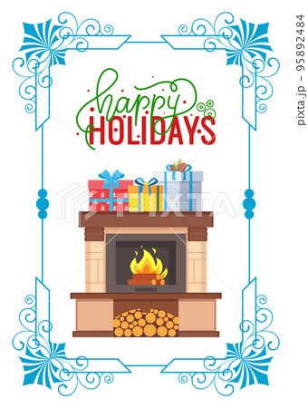 Happy Holidays, Fireplace Made of Stone, Gift Box 95892484