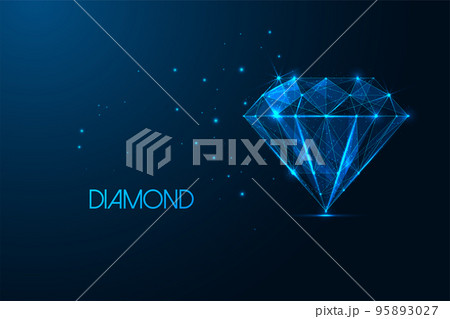 Futuristic glowing diamond symbol isolated on blue background. Luxury, value concept. 95893027