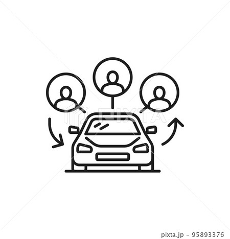 Carpool share, people using car share service. Carpooling or car-sharing, ride-sharing and lift-sharing linear icon. Multiple drivers on car on rent Carpool share, people using car share service. Carpooling or car-sharing, ride-sharing and lift-sharing linear icon. Multiple drivers on car on rent 95893376