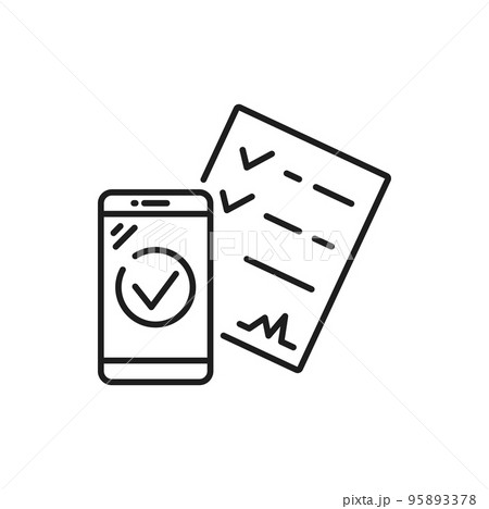 Driver license card checked in smartphone isolated personal documents on car with chip. Vector checked documents for automobile sharing 95893378