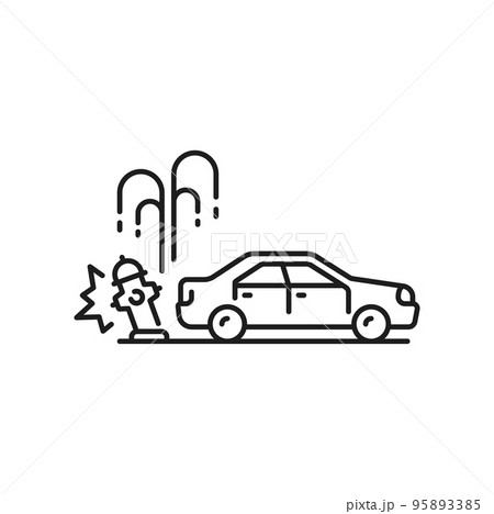 Car accident, damage or collision thin line icon. Car insurance outline symbol, vehicle damage in road accident sign. Automobile traffic violation thin line vector icon with car hitting water hydrant Car accident, damage or collision thin line icon. Car insurance outline symbol, vehicle damage in road accident sign. Automobile traffic violation thin line vector icon with car hitting water hydrant 95893385