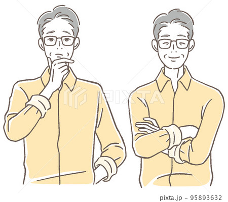 困った顔と笑顔のシニア男性のセット 困った顔と笑顔のシニア男性のセット 95893632