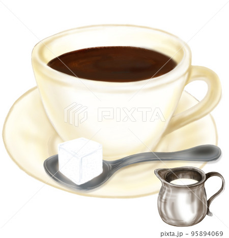コーヒー_スプーンミルク角砂糖付き 95894069