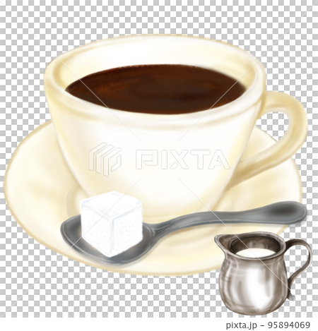 コーヒー_スプーンミルク角砂糖付き 95894069