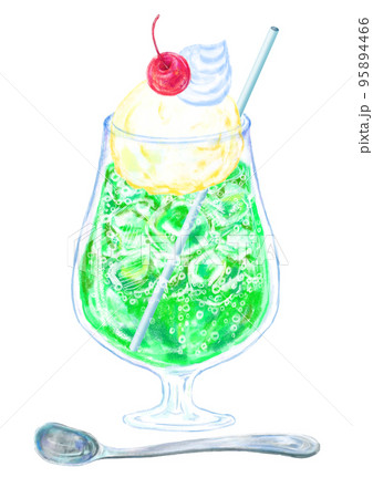 オリジナルイラスト　NO.1 【メロンクリームソーダ】　レトロ　原画　絵師 4ca6d301734071b1d8e55aa8b35aa2