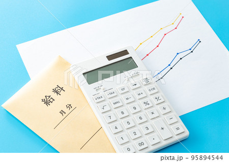 給料とグラフ　ブルーバック 95894544