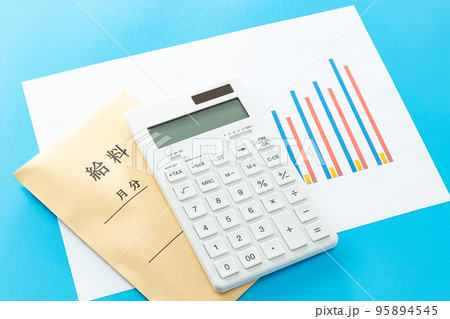 給料とグラフ　ブルーバック 95894545