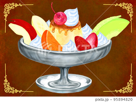 オリジナルイラスト NO.3【プリンアラモード】 レトロ 原画 豆色紙