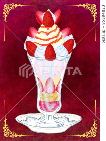 パフェ_いちごパフェ_背景赤 95894823