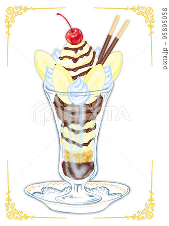 パフェ_チョコバナナパフェ_背景白 パフェ_チョコバナナパフェ_背景白 95895058