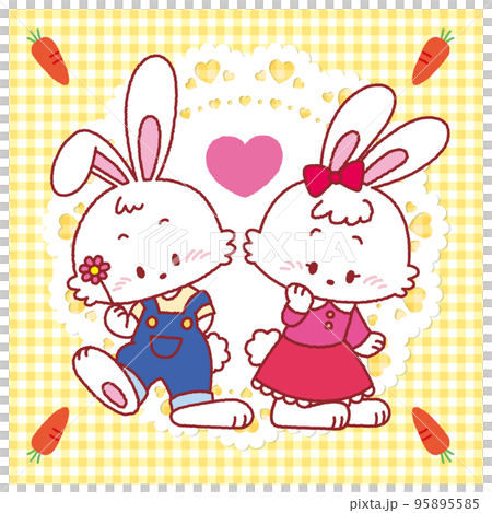 Illustration of a cute retro gingham rabbit couple Illustration of a cute retro gingham rabbit couple 95895585