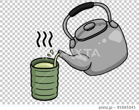 Tea kettle with boiling water on a black background, Stock image