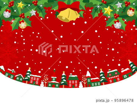 フラット版クリスマスな街並み背景ヨコ赤 95896478
