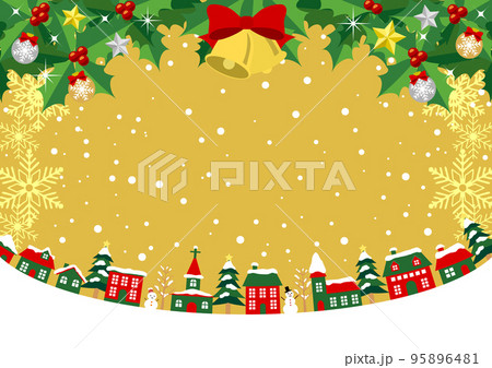 フラット版クリスマスな街並み背景ヨコ金 95896481