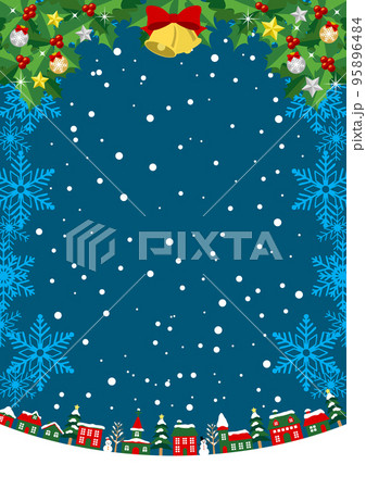 フラット版クリスマスな街並み背景タテ青 95896484