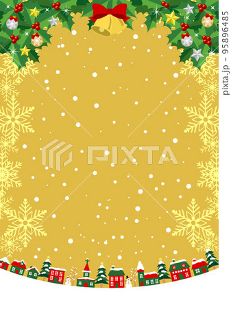 フラット版クリスマスな街並み背景タテ金 95896485