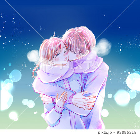 Hugging Couple In Winter Light Romantic Stock Illustration