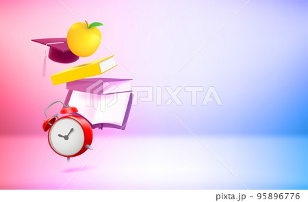 Back to school concept with 3d elements. 3d vector banner with holographic effect 95896776