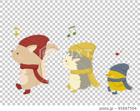 動物在冬天行走的插圖沒有線條 95897504