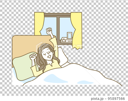 一名年輕女子在床上醒來的插圖 一名年輕女子在床上醒來的插圖 95897566