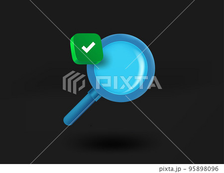 Magnifying glass with checkmark icon. 3d vector illustration 95898096