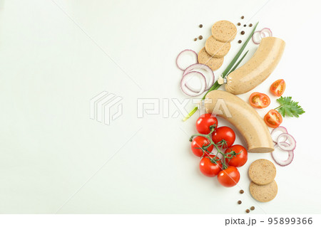 Concept of tasty food with liverwurst sausage, space for text Concept of tasty food with liverwurst sausage, space for text 95899366