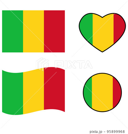Waving flag of Mail. Mali flag on white background. Mali flag in heart shape. flat style.
