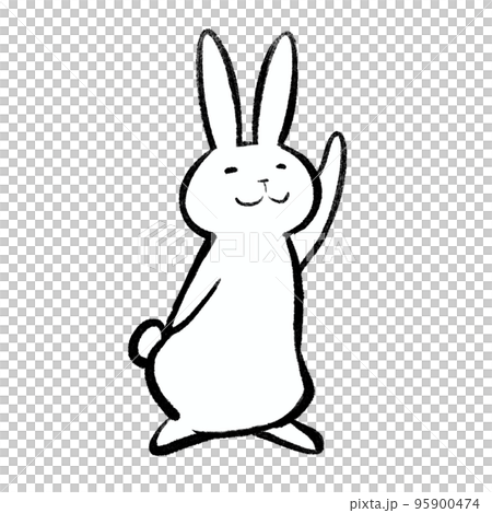 手描きのかわいい動物イラスト素材 手を上げたうさぎ 卯年のイラスト