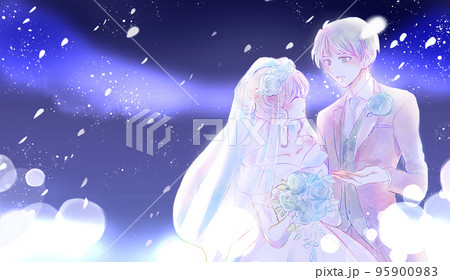 結婚式の新郎新婦　夜空　 95900983