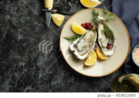 Concept of seafood, oysters, space for text Concept of seafood, oysters, space for text 95901069