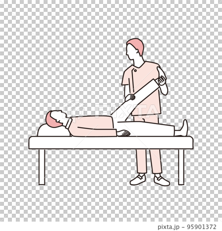 A man undergoing rehabilitation and a physical therapist A man undergoing rehabilitation and a physical therapist 95901372