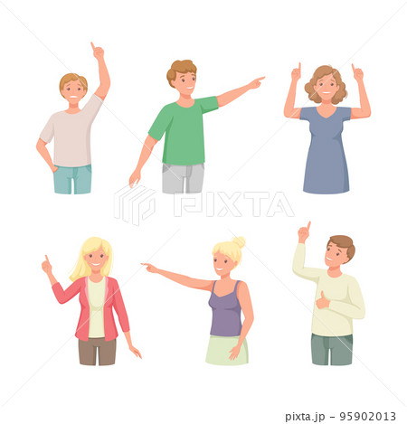 People Character Indicating Something Pointing with Index Finger as Hand Gesture Specifying Direction Vector Set 95902013