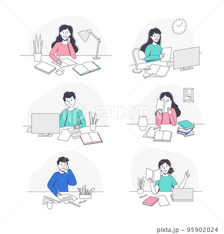 Teen Boy and Girl Doing Homework Sitting at...のイラスト素材 [95902024] - PIXTA