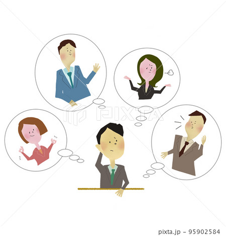 会社の人間関係で悩む若い男性の会社員のイラスト 95902584