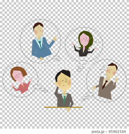 会社の人間関係で悩む若い男性の会社員のイラスト 95902584