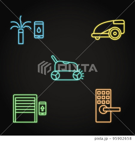 Neon house and garden automation icon set Neon house and garden automation icon set 95902658