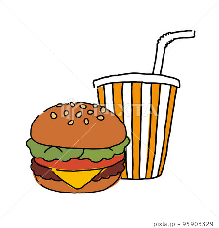 ハンバーガーとジュース線とカラー 95903329