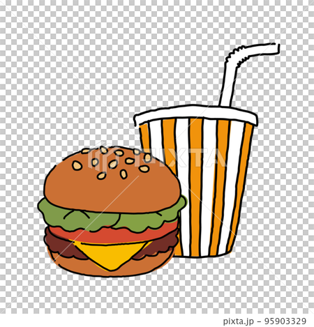 ハンバーガーとジュース線とカラー 95903329