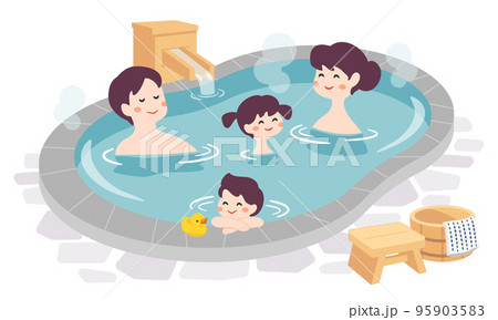 温泉に入る家族のイラスト 95903583