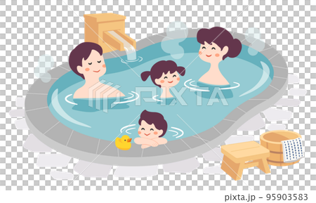 温泉に入る家族のイラスト 95903583