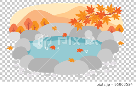 Illustration of an open-air bath in autumn Illustration of an open-air bath in autumn 95903584