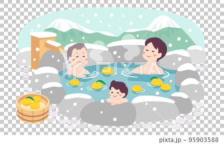 冬の露天風呂に入る男性たち 冬の露天風呂に入る男性たち 95903588