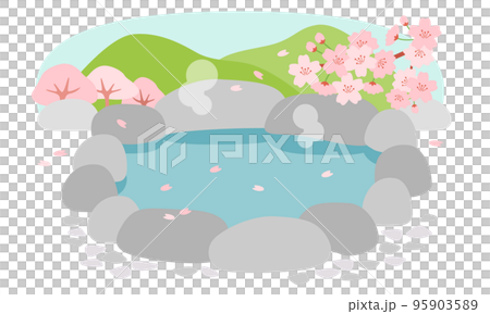 桜の花びらの散る春の露天風呂 95903589