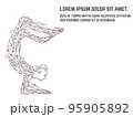 Vector illustration of woman practicing yoga asana made from polygon and dots technic. Red heart inside. 95905892
