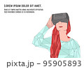 Woman with red hair in virtual reality glasses. 95905893