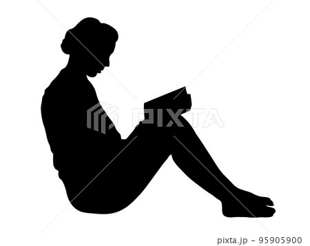 Vector silhouette of woman read book on white background. 95905900