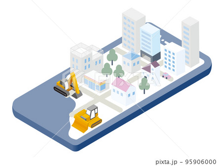 スマートフォン　オンラインの仮想の街構築中のイラスト 95906000